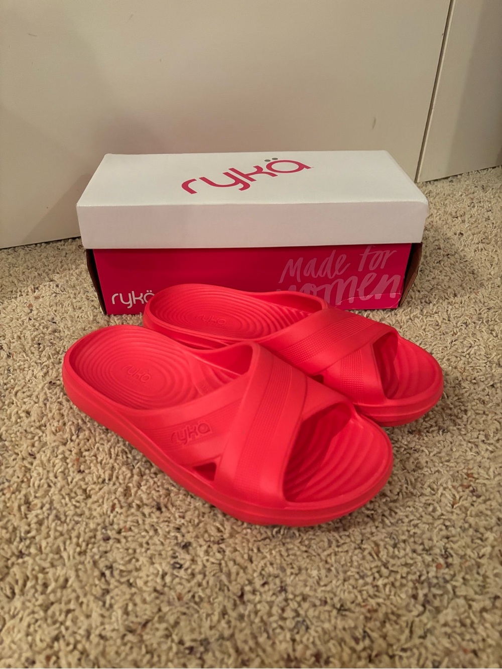 Ryka Women's Coral Red Crosstown Slide Sandals